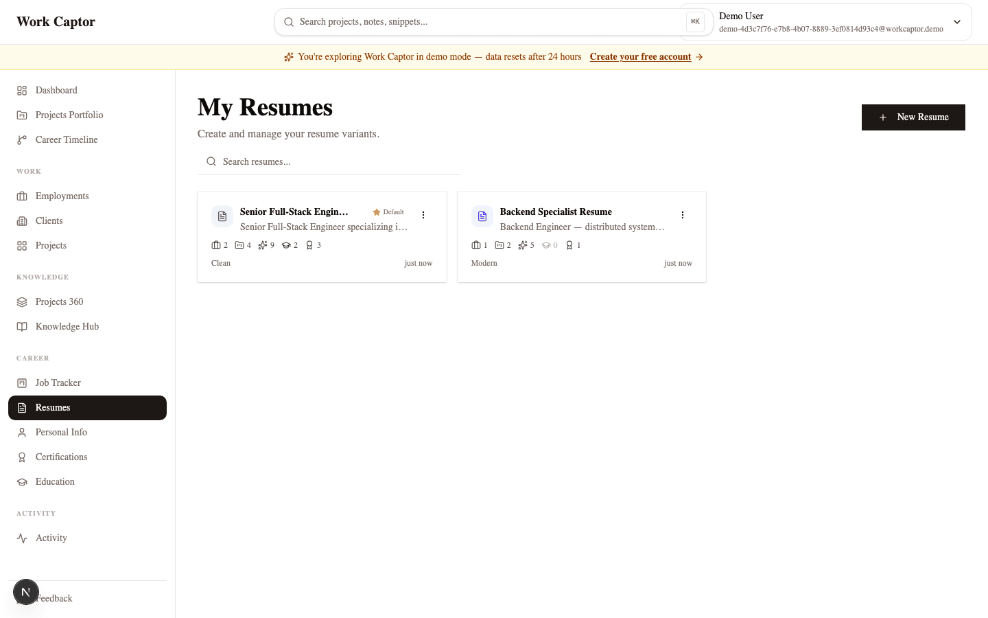 Resume builder with live preview